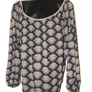 NWT MICHAEL KORS Black/Gold Baroque Pattern Shirt Scoop Neck Long Sleeve 1X Wow!